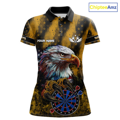 American Flag Eagle Women Darts Polo & 1/4-Zip Shirt Custom Patriotic Outfit Dart Team Jersey | Yellow NYN4320