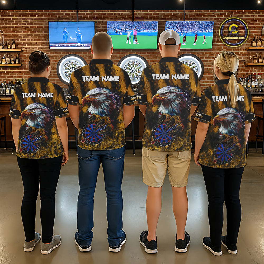 American Flag Eagle Women Darts Polo & 1/4-Zip Shirt Custom Patriotic Outfit Dart Team Jersey | Yellow NYN4320