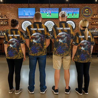 American Flag Eagle Women Darts Polo & 1/4-Zip Shirt Custom Patriotic Outfit Dart Team Jersey | Yellow NYN4320