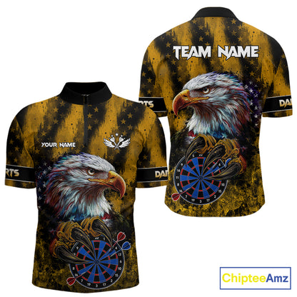 American Flag Eagle Men Darts Polo & 1/4-Zip Shirt Custom Patriotic Outfit Dart Team Jersey | Yellow NYN4320