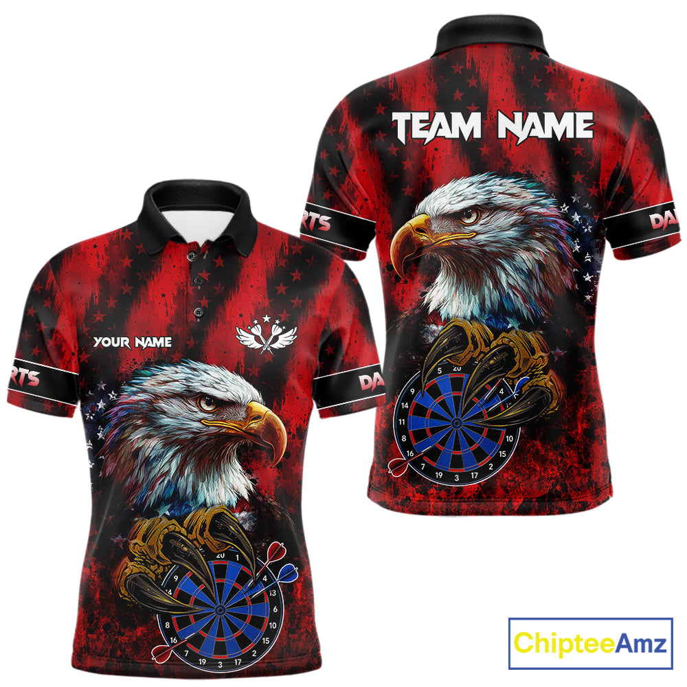 American Flag Eagle Men Darts Polo & 1/4-Zip Shirt Custom Patriotic Outfit Dart Team Jersey | Red NYN4321
