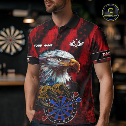 American Flag Eagle Men Darts Polo & 1/4-Zip Shirt Custom Patriotic Outfit Dart Team Jersey | Red NYN4321
