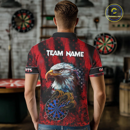 American Flag Eagle Men Darts Polo & 1/4-Zip Shirt Custom Patriotic Outfit Dart Team Jersey | Red NYN4321