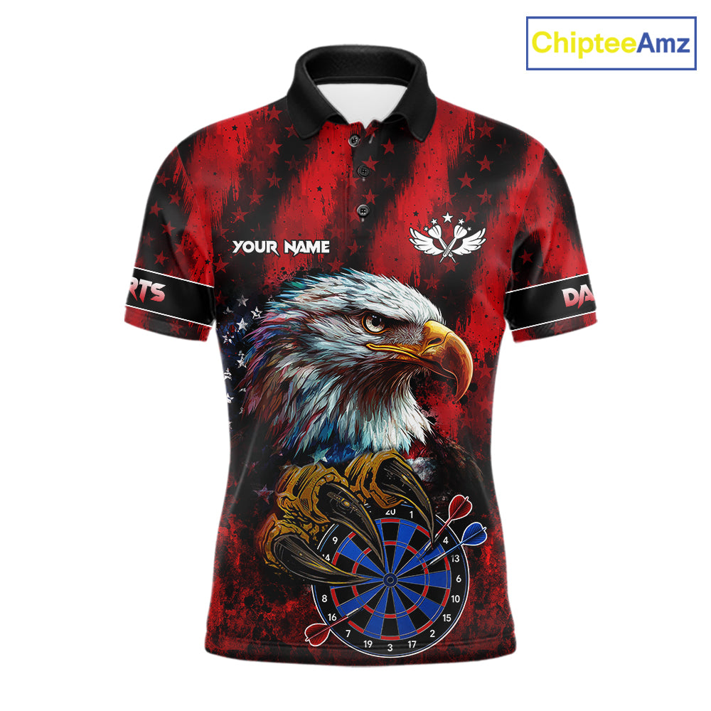 American Flag Eagle Men Darts Polo & 1/4-Zip Shirt Custom Patriotic Outfit Dart Team Jersey | Red NYN4321
