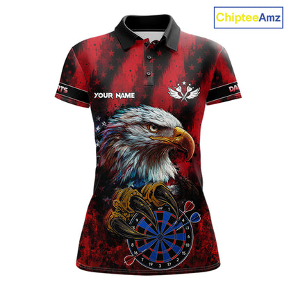 American Flag Eagle Women Darts Polo & 1/4-Zip Shirt Custom Patriotic Outfit Dart Team Jersey | Red NYN4321