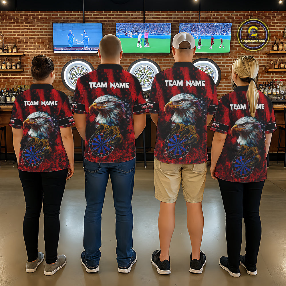American Flag Eagle Men Darts Polo & 1/4-Zip Shirt Custom Patriotic Outfit Dart Team Jersey | Red NYN4321