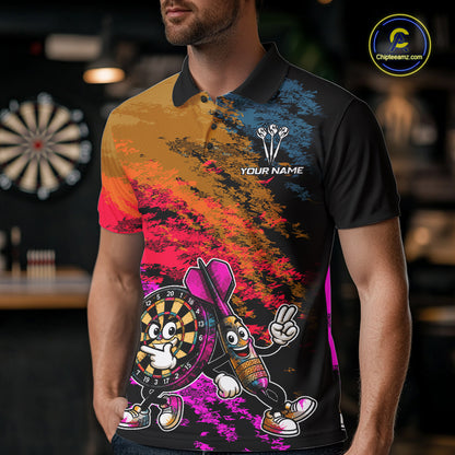 Funny Dartboard & Arrow Darts Polo & 1/4-Zip Shirt For Men Custom Colorful Dart Tournament Jerseys NYN4325