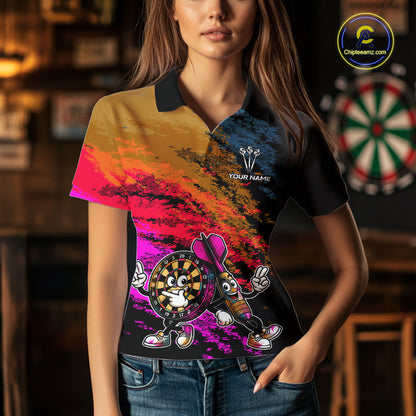 Funny Dartboard & Arrow Darts Polo & 1/4-Zip Shirt For Women Custom Colorful Dart Tournament Jerseys NYN4325