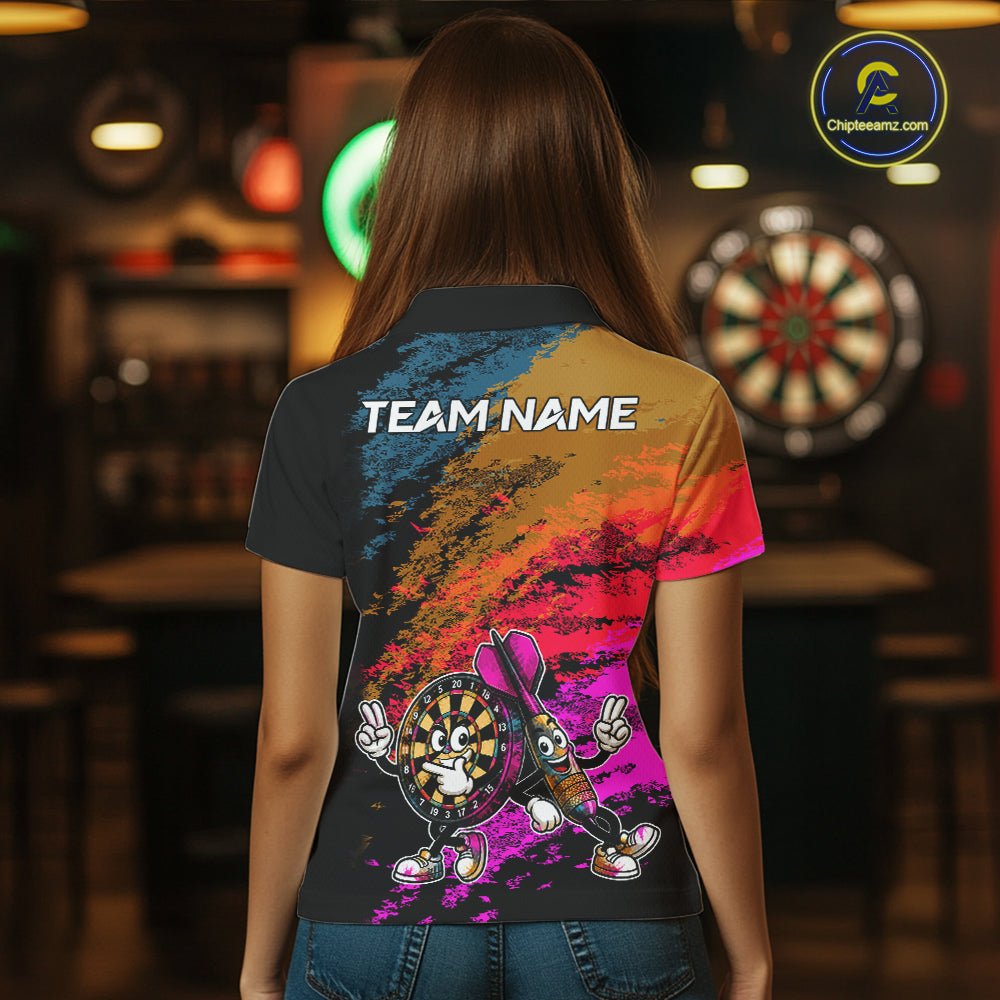 Funny Dartboard & Arrow Darts Polo & 1/4-Zip Shirt For Women Custom Colorful Dart Tournament Jerseys NYN4325