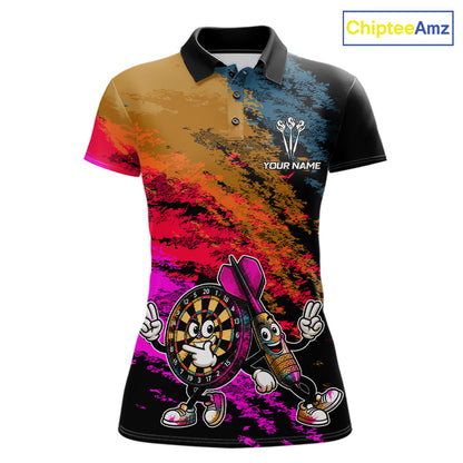 Funny Dartboard & Arrow Darts Polo & 1/4-Zip Shirt For Women Custom Colorful Dart Tournament Jerseys NYN4325