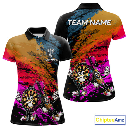 Funny Dartboard & Arrow Darts Polo & 1/4-Zip Shirt For Women Custom Colorful Dart Tournament Jerseys NYN4325