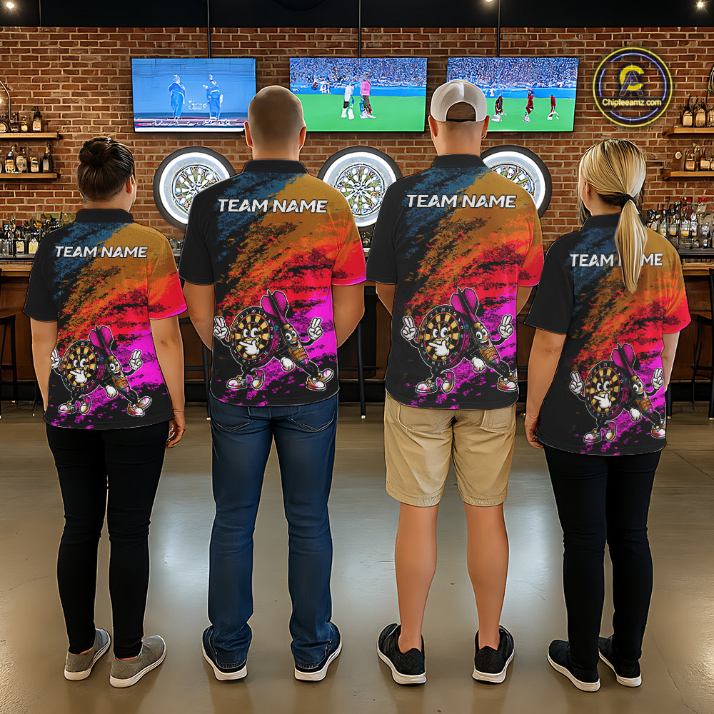 Funny Dartboard & Arrow Darts Polo & 1/4-Zip Shirt For Men Custom Colorful Dart Tournament Jerseys NYN4325