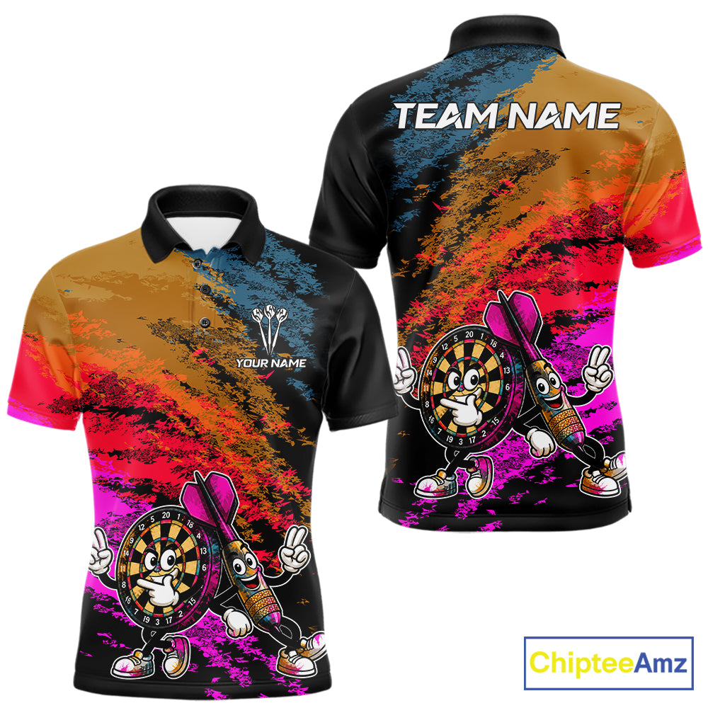 Funny Dartboard & Arrow Darts Polo & 1/4-Zip Shirt For Men Custom Colorful Dart Tournament Jerseys NYN4325