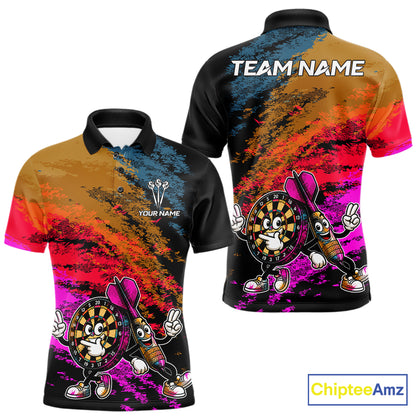 Funny Dartboard & Arrow Darts Polo & 1/4-Zip Shirt For Men Custom Colorful Dart Tournament Jerseys NYN4325