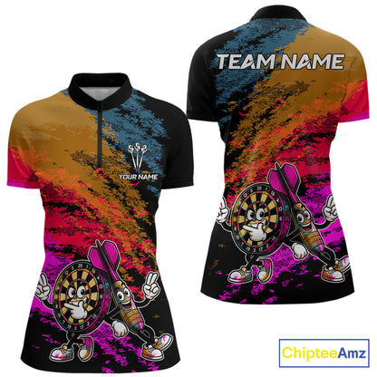 Funny Dartboard & Arrow Darts Polo & 1/4-Zip Shirt For Women Custom Colorful Dart Tournament Jerseys NYN4325