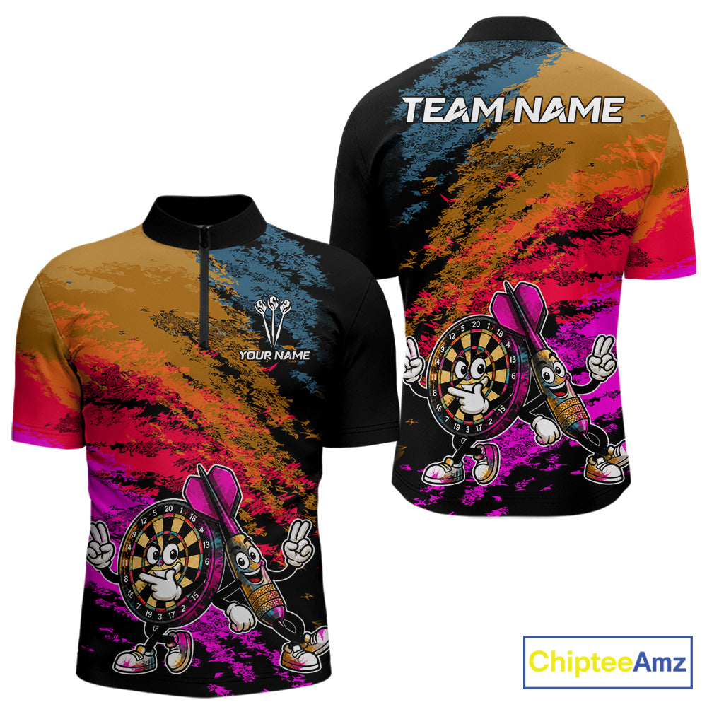 Funny Dartboard & Arrow Darts Polo & 1/4-Zip Shirt For Men Custom Colorful Dart Tournament Jerseys NYN4325