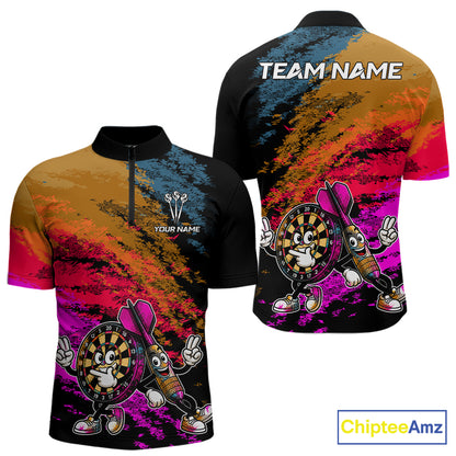Funny Dartboard & Arrow Darts Polo & 1/4-Zip Shirt For Men Custom Colorful Dart Tournament Jerseys NYN4325