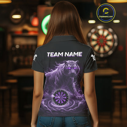Custom Purple Smokes Funny Tiger Dartboard Women Darts Polo Shirt, Outfits Dart Jerseys NYN1810