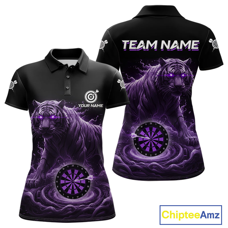 Custom Purple Smokes Funny Tiger Dartboard Women Darts Polo Shirt, Outfits Dart Jerseys NYN1810