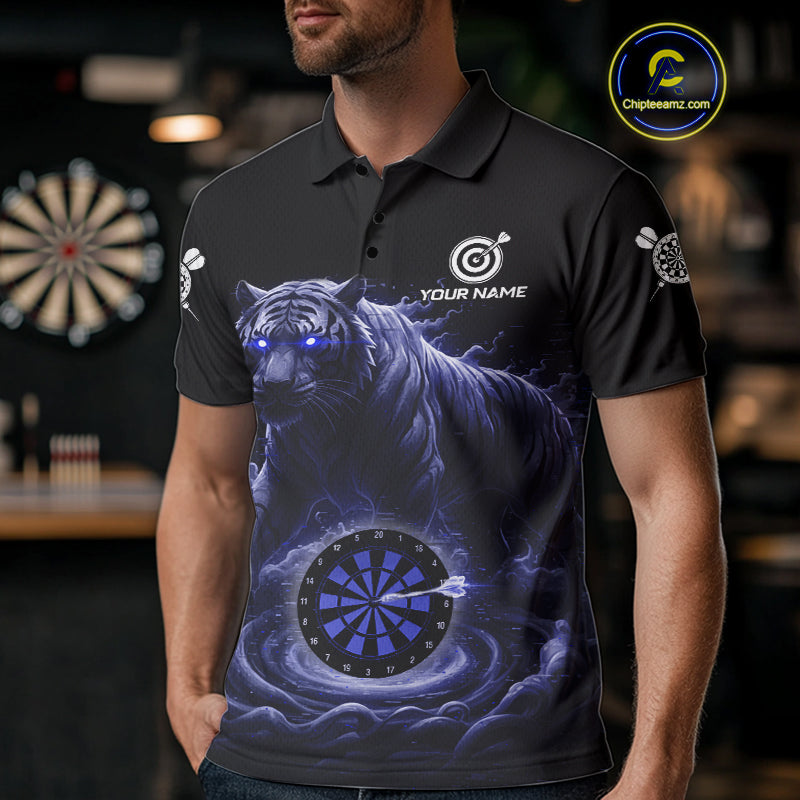 Custom Blue Smokes Funny Tiger Dartboard Men Darts Polo Shirt, Outfits Dart Jerseys NYN1811