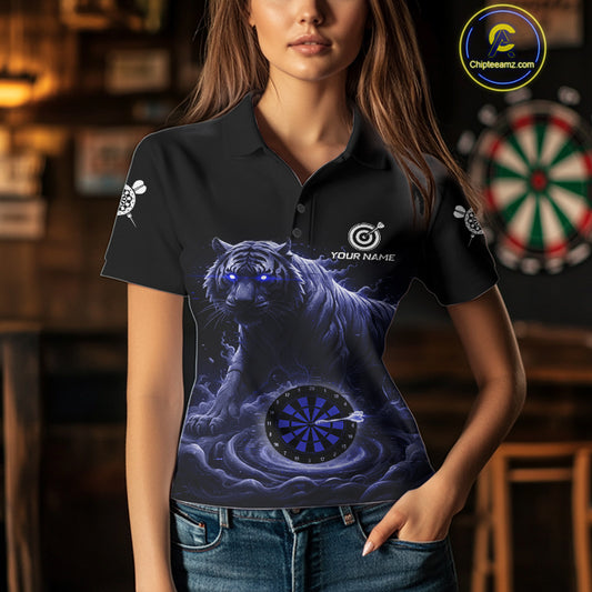 Custom Blue Smokes Funny Tiger Dartboard Women Darts Polo Shirt, Outfits Dart Jerseys NYN1811