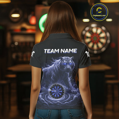 Custom Blue Smokes Funny Tiger Dartboard Women Darts Polo Shirt, Outfits Dart Jerseys NYN1811
