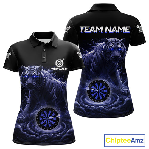 Custom Blue Smokes Funny Tiger Dartboard Women Darts Polo Shirt, Outfits Dart Jerseys NYN1811