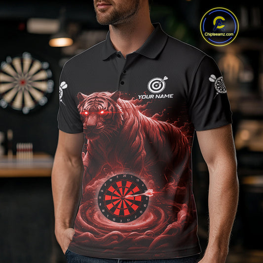 Custom Red Smokes Funny Tiger Dartboard Men Darts Polo Shirt, Outfits Dart Jerseys NYN1812