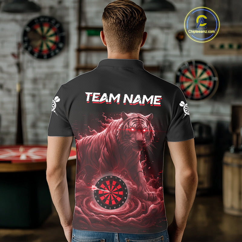 Custom Red Smokes Funny Tiger Dartboard Men Darts Polo Shirt, Outfits Dart Jerseys NYN1812