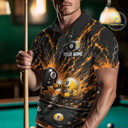 Funny 8 Ball 9 Ball Battle Men Billiards Jersey Custom Team Name Pool Billiard Team Polo 1/4-Zip Shirt NYN5070