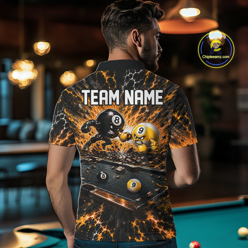 Funny 8 Ball 9 Ball Battle Men Billiards Jersey Custom Team Name Pool Billiard Team Polo 1/4-Zip Shirt NYN5070