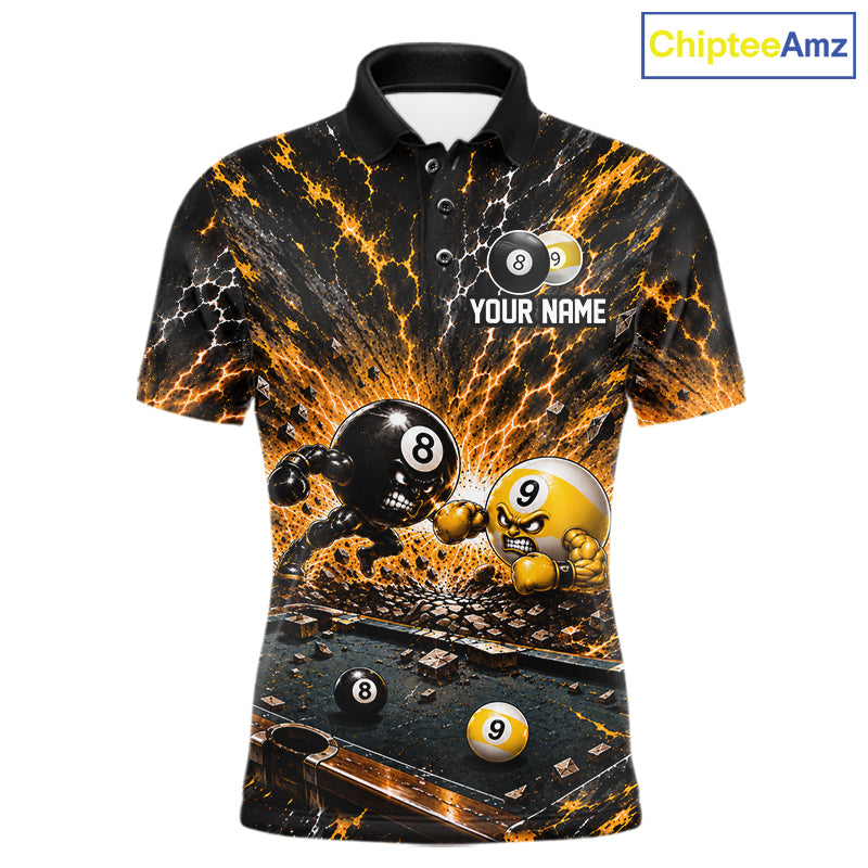Funny 8 Ball 9 Ball Battle Men Billiards Jersey Custom Team Name Pool Billiard Team Polo 1/4-Zip Shirt NYN5070