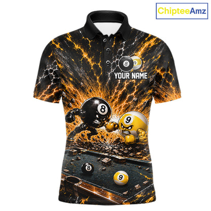 Funny 8 Ball 9 Ball Battle Men Billiards Jersey Custom Team Name Pool Billiard Team Polo 1/4-Zip Shirt NYN5070