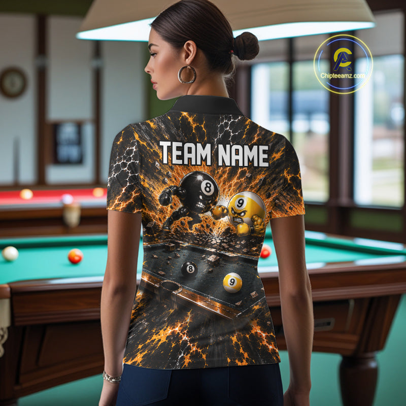 Funny 8 Ball 9 Ball Battle Women Billiards Jersey Custom Team Name Pool Billiard Team Polo 1/4-Zip Shirt NYN5070