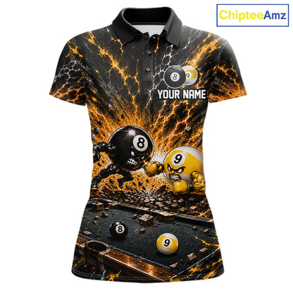 Funny 8 Ball 9 Ball Battle Women Billiards Jersey Custom Team Name Pool Billiard Team Polo 1/4-Zip Shirt NYN5070