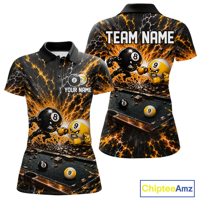 Funny 8 Ball 9 Ball Battle Women Billiards Jersey Custom Team Name Pool Billiard Team Polo 1/4-Zip Shirt NYN5070