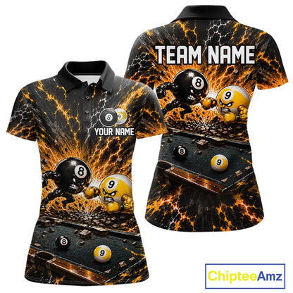 Funny 8 Ball 9 Ball Battle Women Billiards Jersey Custom Team Name Pool Billiard Team Polo 1/4-Zip Shirt NYN5070