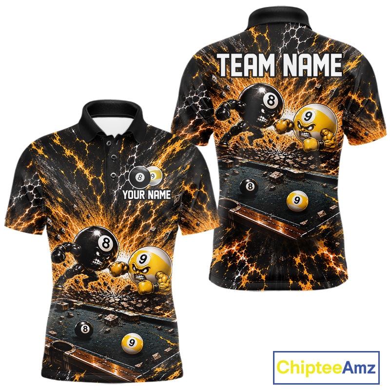 Funny 8 Ball 9 Ball Battle Men Billiards Jersey Custom Team Name Pool Billiard Team Polo 1/4-Zip Shirt NYN5070