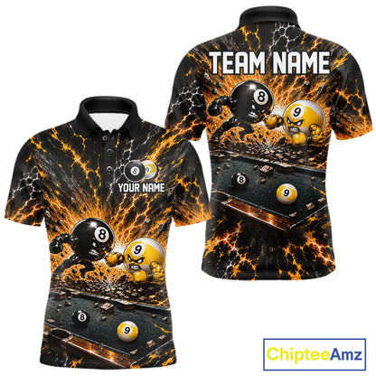 Funny 8 Ball 9 Ball Battle Men Billiards Jersey Custom Team Name Pool Billiard Team Polo 1/4-Zip Shirt NYN5070