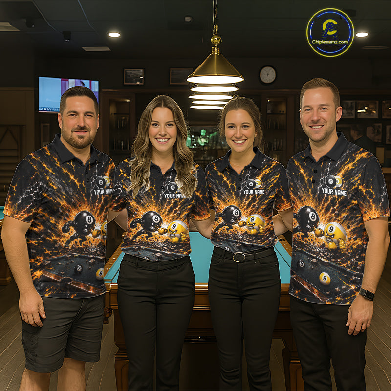 Funny 8 Ball 9 Ball Battle Women Billiards Jersey Custom Team Name Pool Billiard Team Polo 1/4-Zip Shirt NYN5070