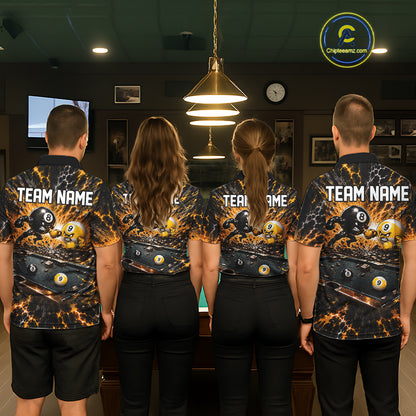 Funny 8 Ball 9 Ball Battle Women Billiards Jersey Custom Team Name Pool Billiard Team Polo 1/4-Zip Shirt NYN5070
