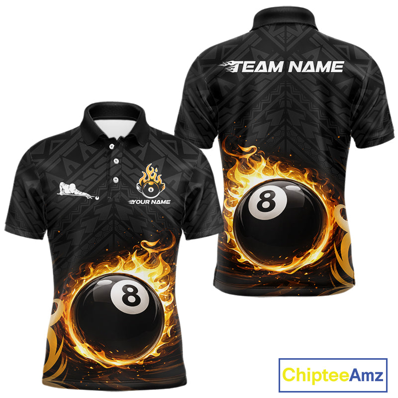 Yellow Tribal Flaming Pool 8 Ball Men Billiard Polo & 1/4-Zip Shirt Personalized Billiard Attire NYN2601