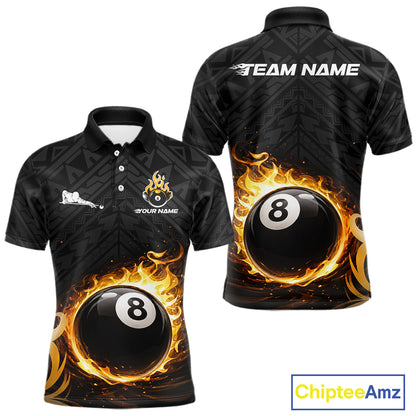 Yellow Tribal Flaming Pool 8 Ball Men Billiard Polo & 1/4-Zip Shirt Personalized Billiard Attire NYN2601