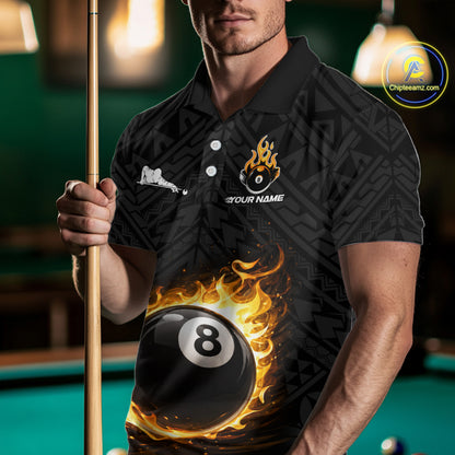 Yellow Tribal Flaming Pool 8 Ball Men Billiard Polo & 1/4-Zip Shirt Personalized Billiard Attire NYN2601