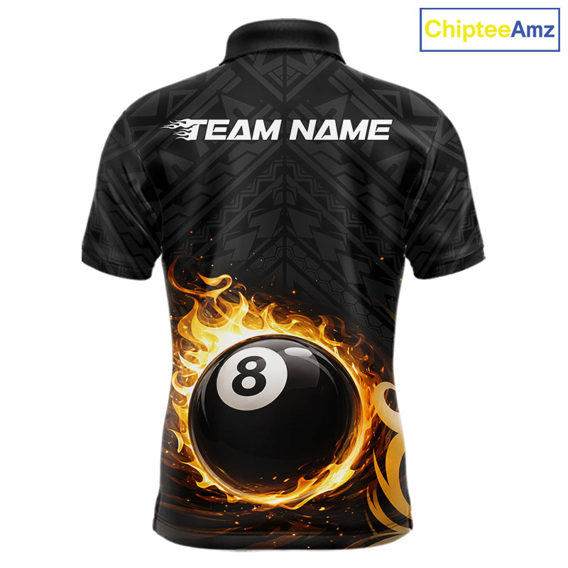 Yellow Tribal Flaming Pool 8 Ball Men Billiard Polo & 1/4-Zip Shirt Personalized Billiard Attire NYN2601