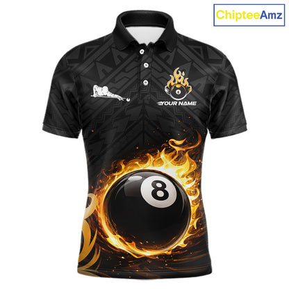 Yellow Tribal Flaming Pool 8 Ball Men Billiard Polo & 1/4-Zip Shirt Personalized Billiard Attire NYN2601