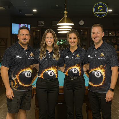 Yellow Tribal Flaming Pool 8 Ball Men Billiard Polo & 1/4-Zip Shirt Personalized Billiard Attire NYN2601