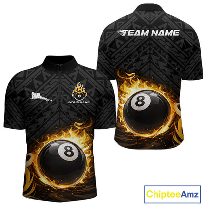 Yellow Tribal Flaming Pool 8 Ball Men Billiard Polo & 1/4-Zip Shirt Personalized Billiard Attire NYN2601