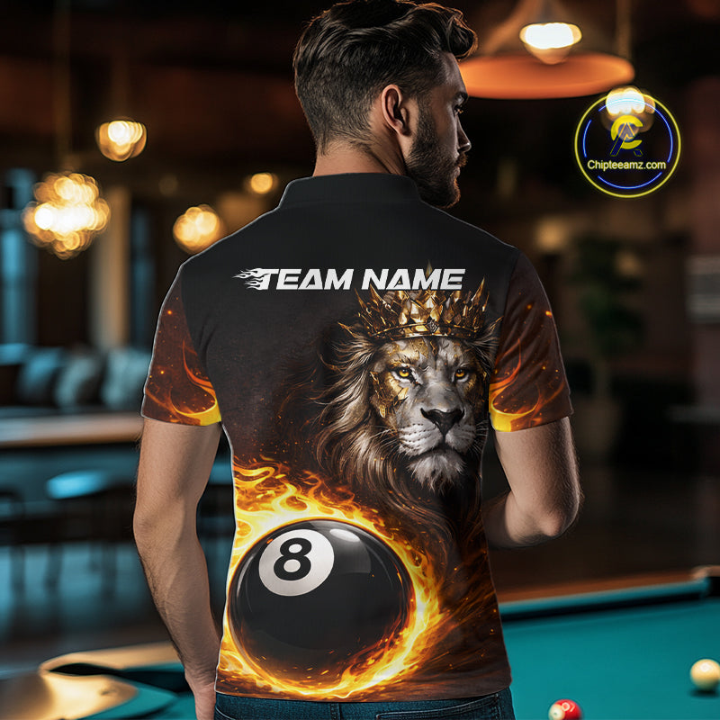 Yellow Flames Crown Lion Pool 8 Ball Men Billiard Polo & 1/4-Zip Shirt Custom Billiard Attire NYN2605