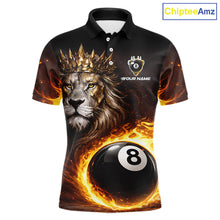 Load image into Gallery viewer, Yellow Flames Crown Lion Pool 8 Ball Men Billiard Polo &amp; 1/4-Zip Shirt Custom Billiard Attire NYN2605